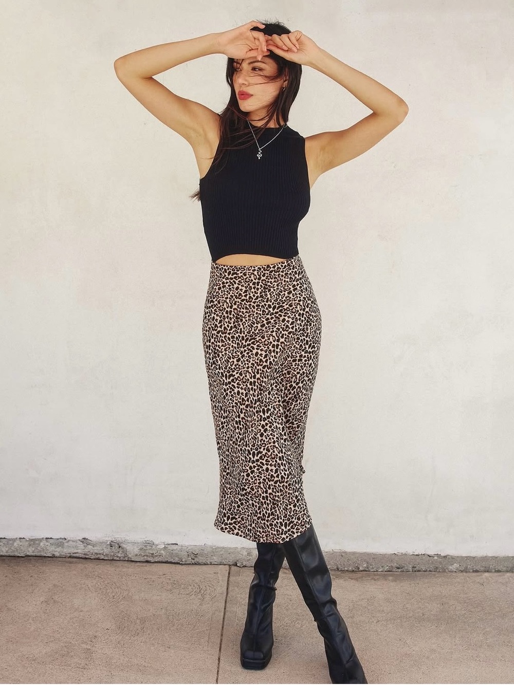 Dress Forum Cheetah Leopard Print Midi Satin Skirt Size S Small